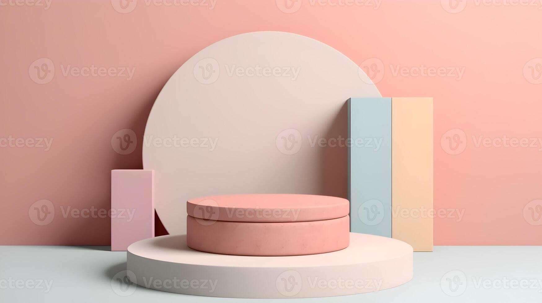 AI Generated. Podium stage for product presentation. Abstract pastel color geometric shape background. photo