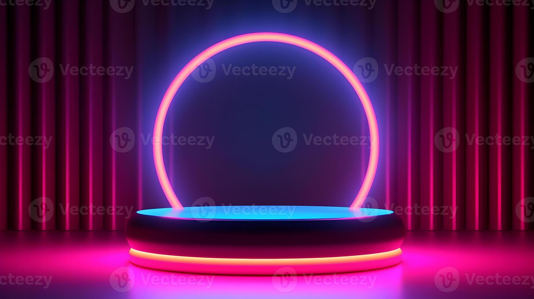 AI Generated. Podium stage for product presentation. Stage with neon spotlight. photo