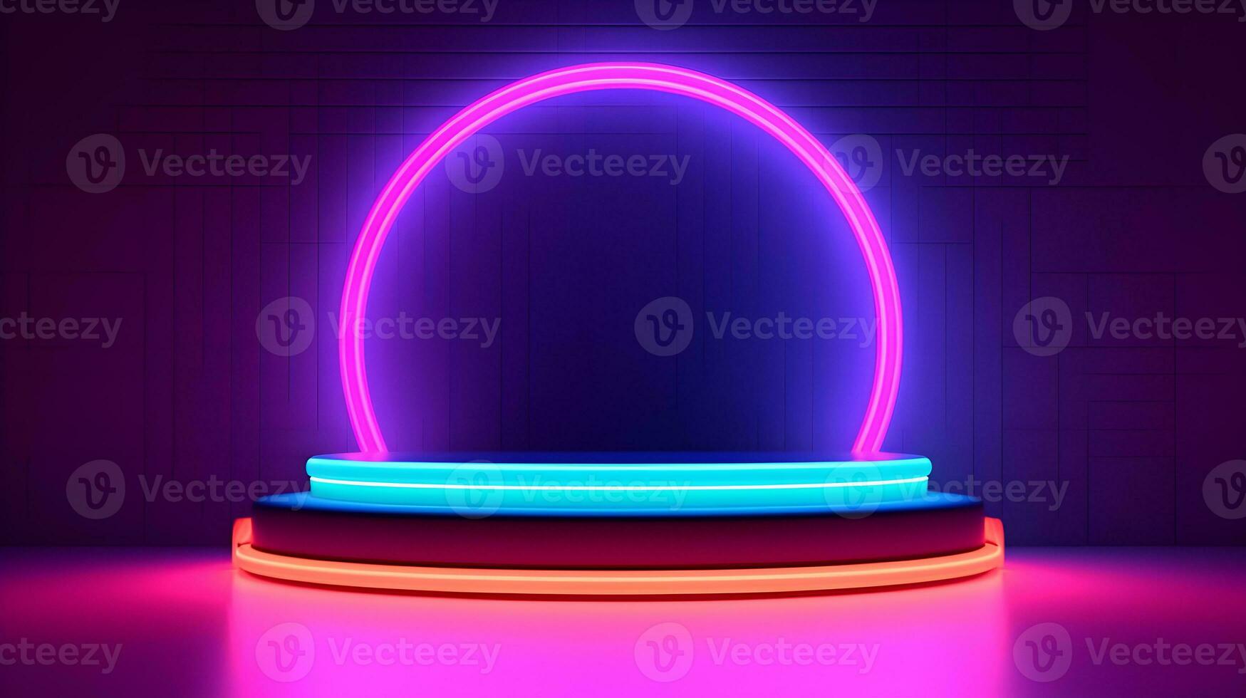 AI Generated. Podium stage for product presentation. Stage with neon spotlight. photo