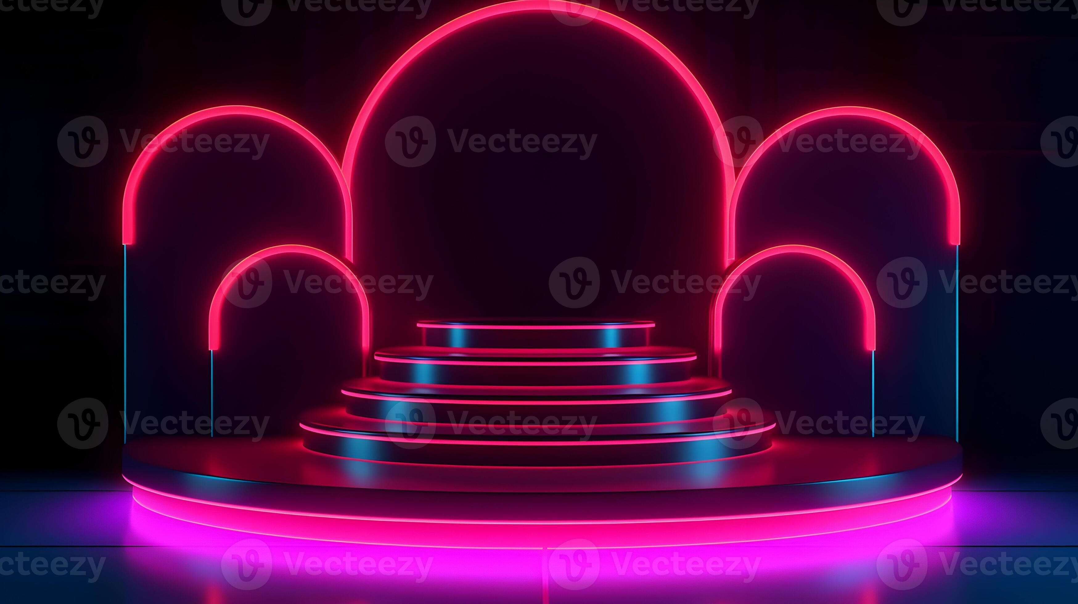 AI Generated. Podium stage for product presentation. Stage with neon