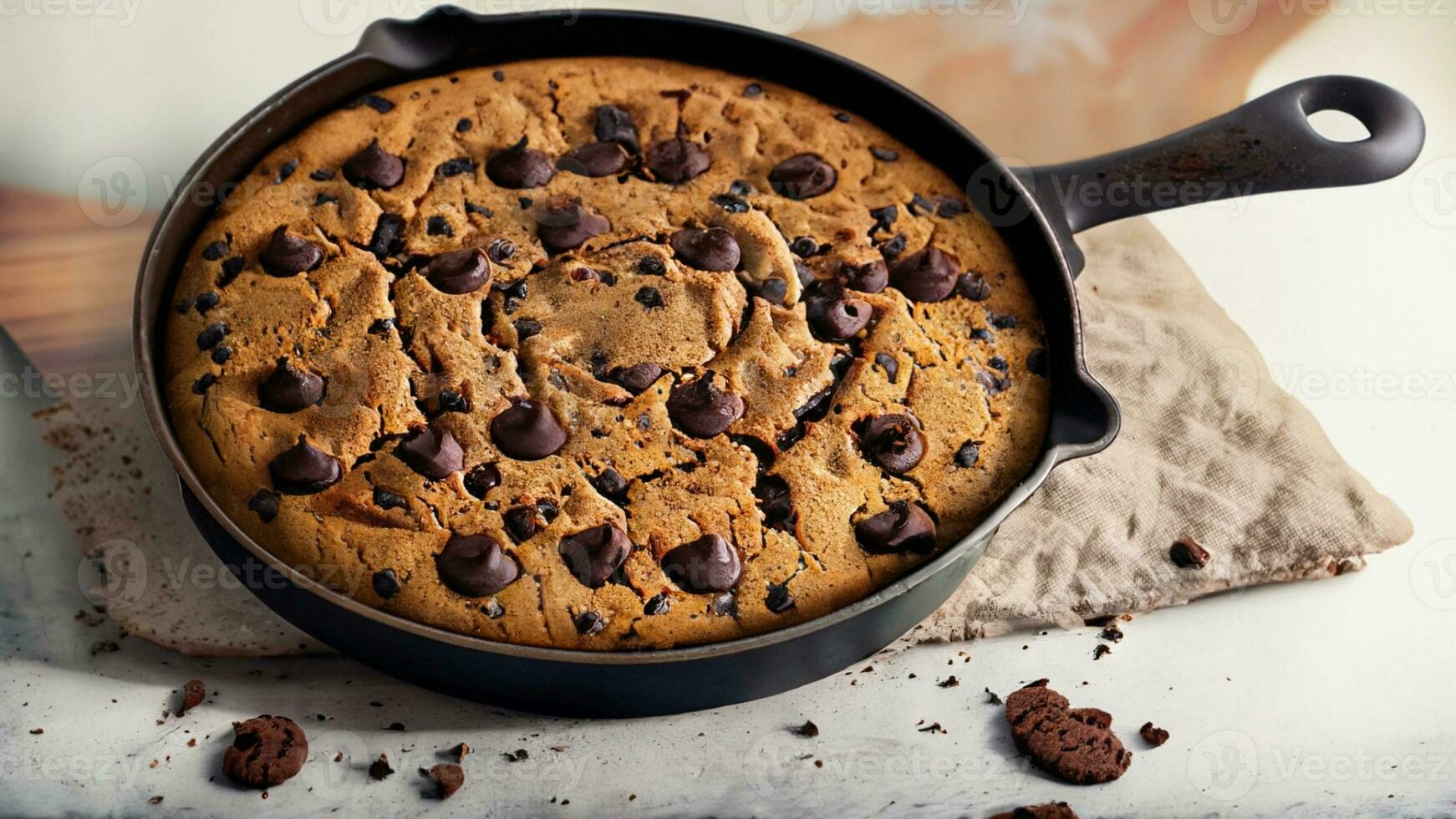 Skillet roasted chocolate chips cookie cake. Ai Generative. photo