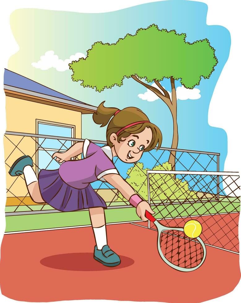 vector ilustración de niña jugando tenis