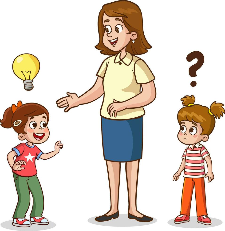 vector illustration of teacher asks her students questions