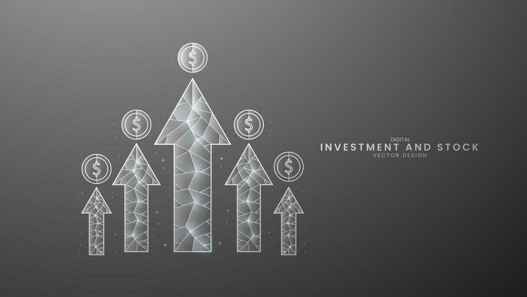 Up arrow and coin growth stock chart, Investing business graph. Low poly style vector illustration