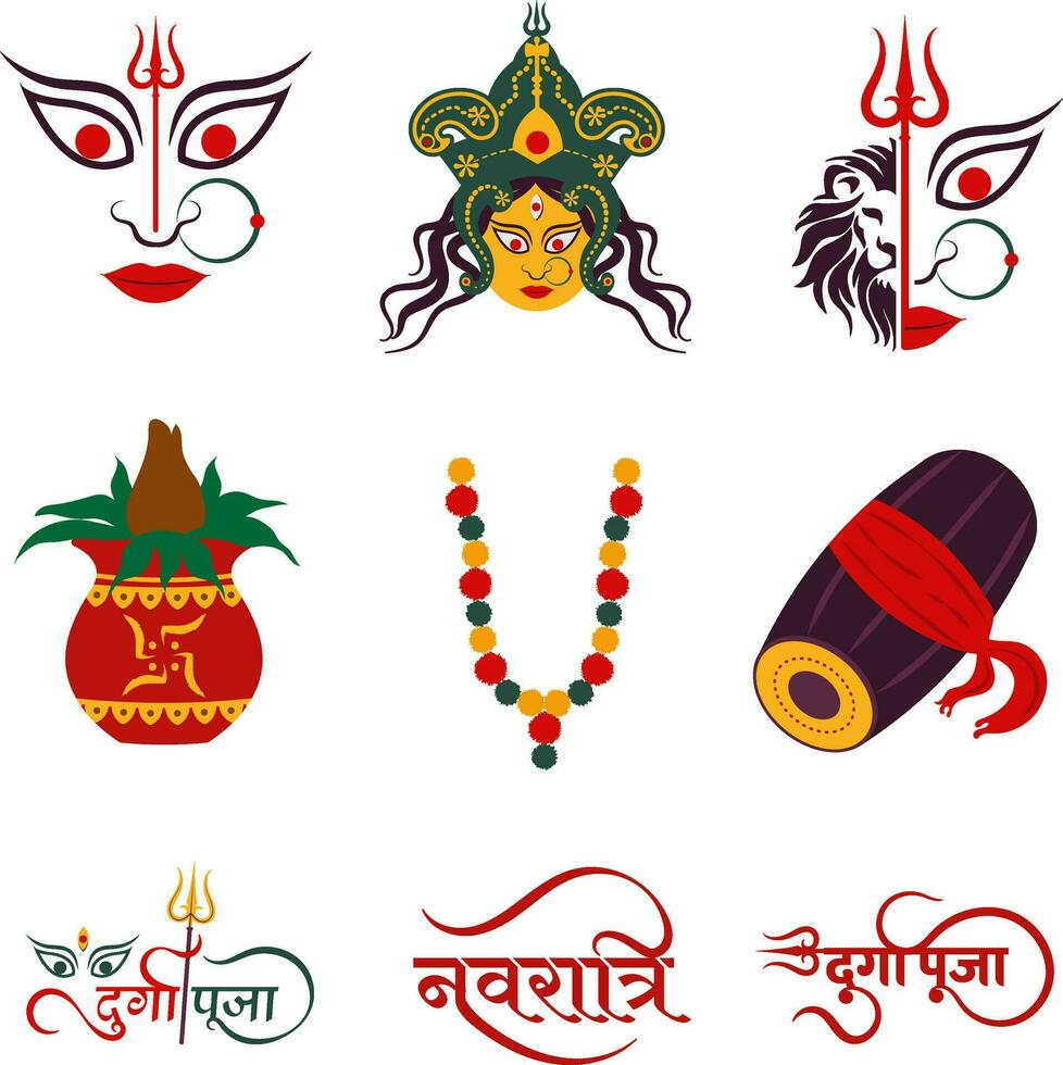 Set of Durga Puja Festival Vector Design Elements For Templates