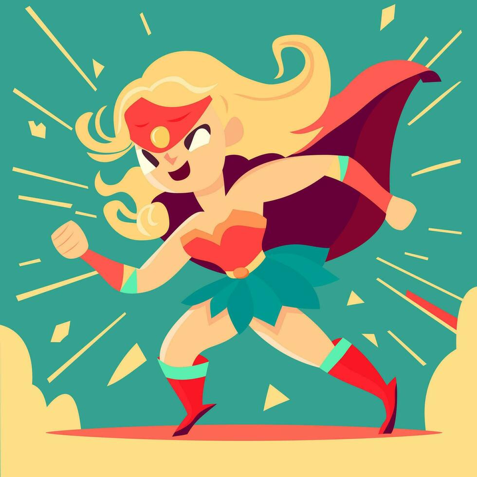 cute happy blonde super hero woman vector