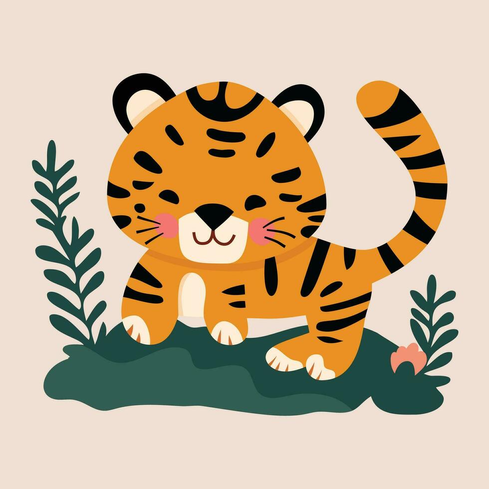 Cute cartoon tiger vector