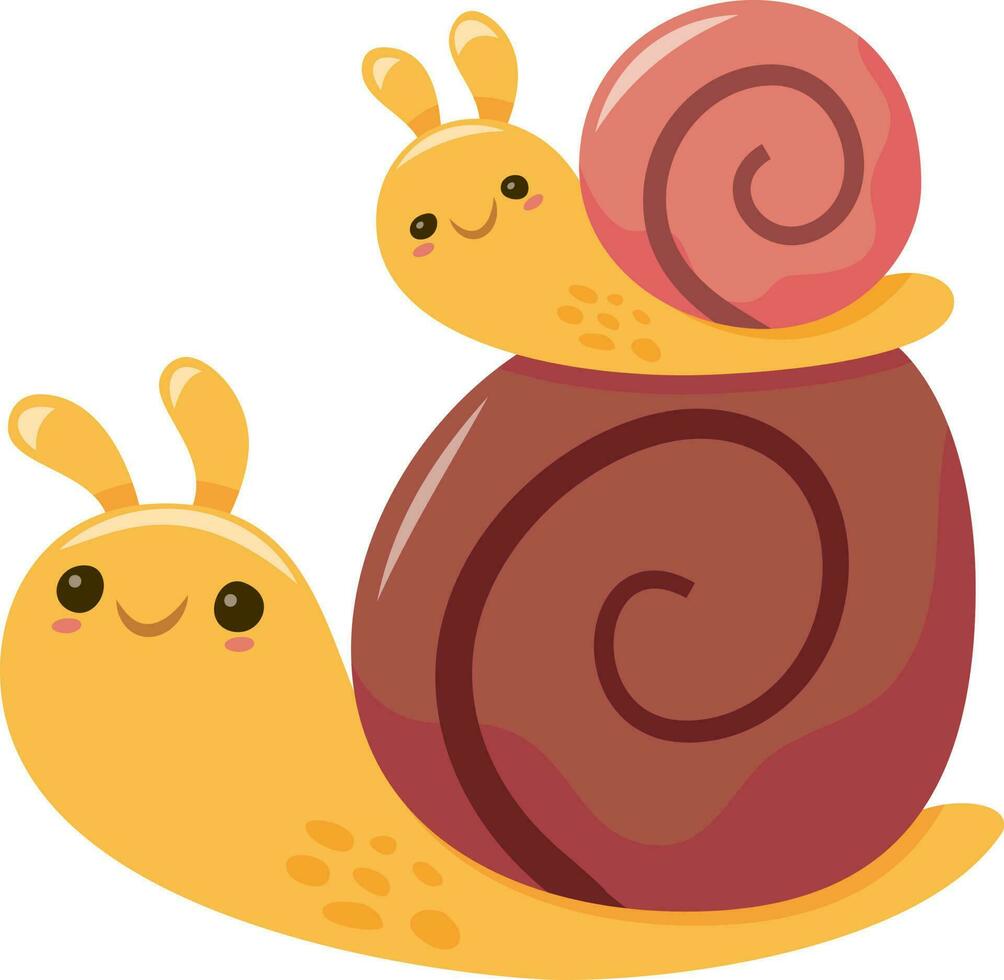 Cartoon Cute Mom Snail And Kid Snail vector