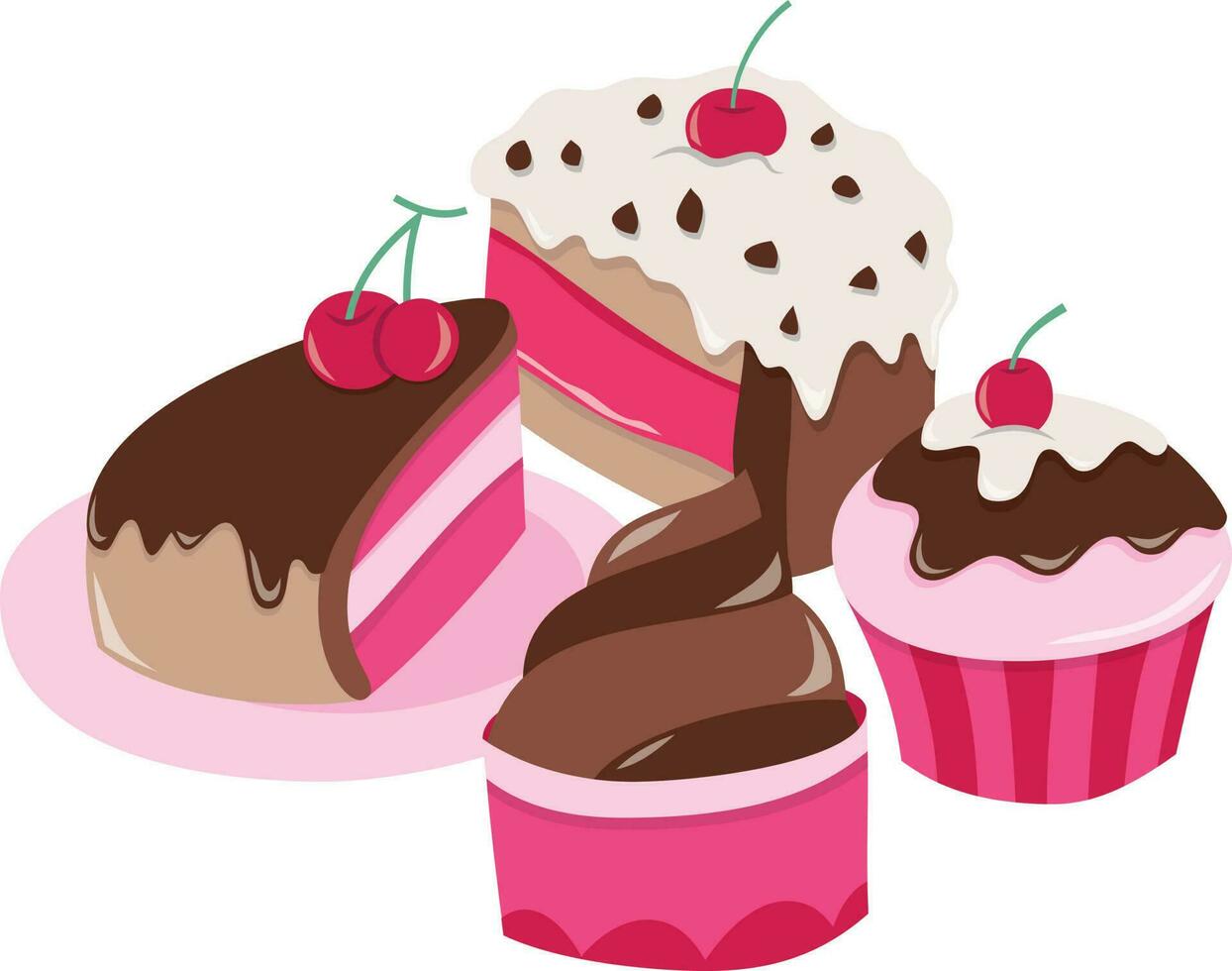 Cartoon Cupcakes Cakes Bunch vector