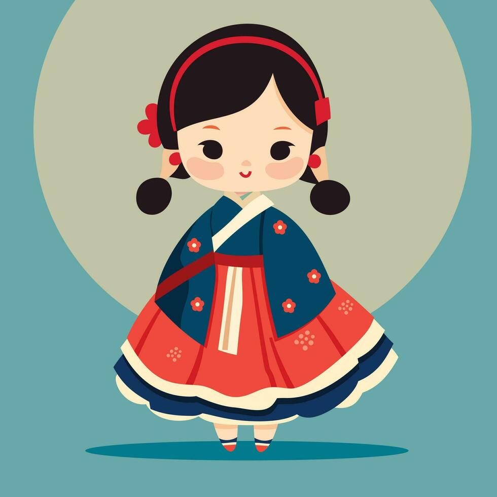 Cartoon Cute Little Korean Girl vector