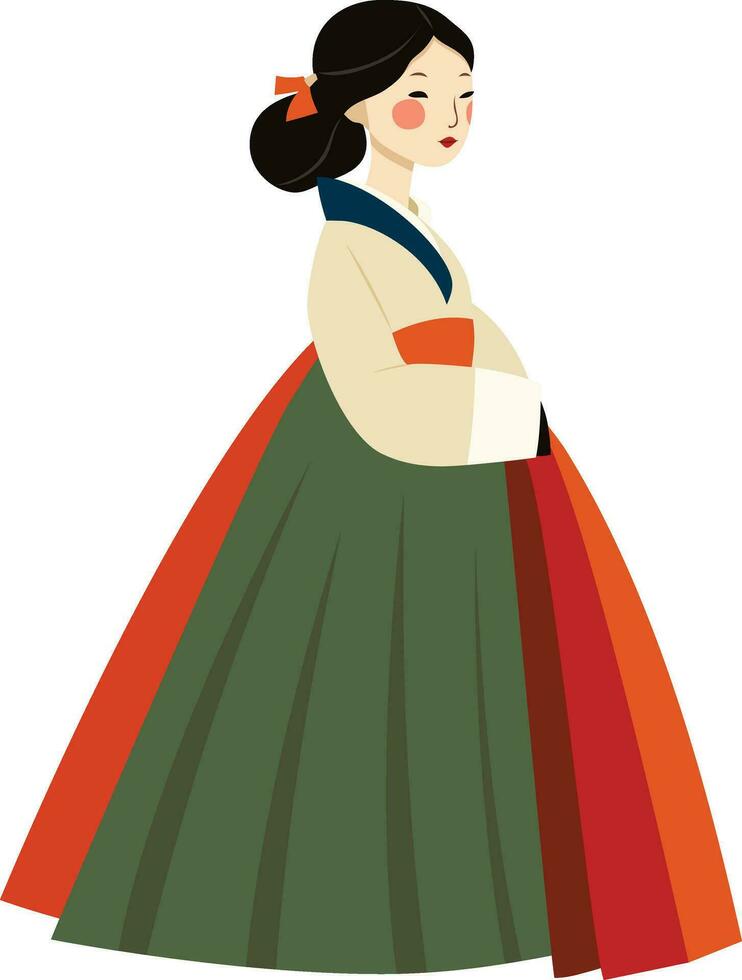 korean girl in traditional hanbok dress vector