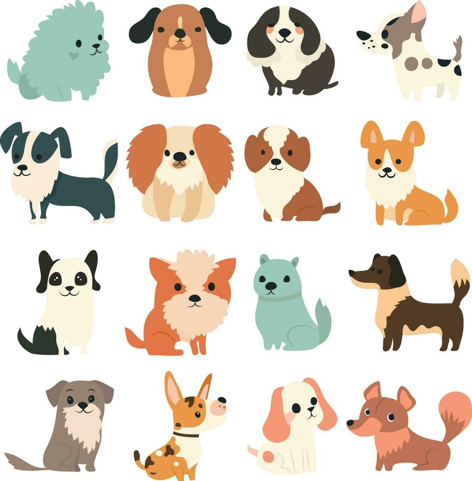 Cartoon cute dogs and puppies collection vector