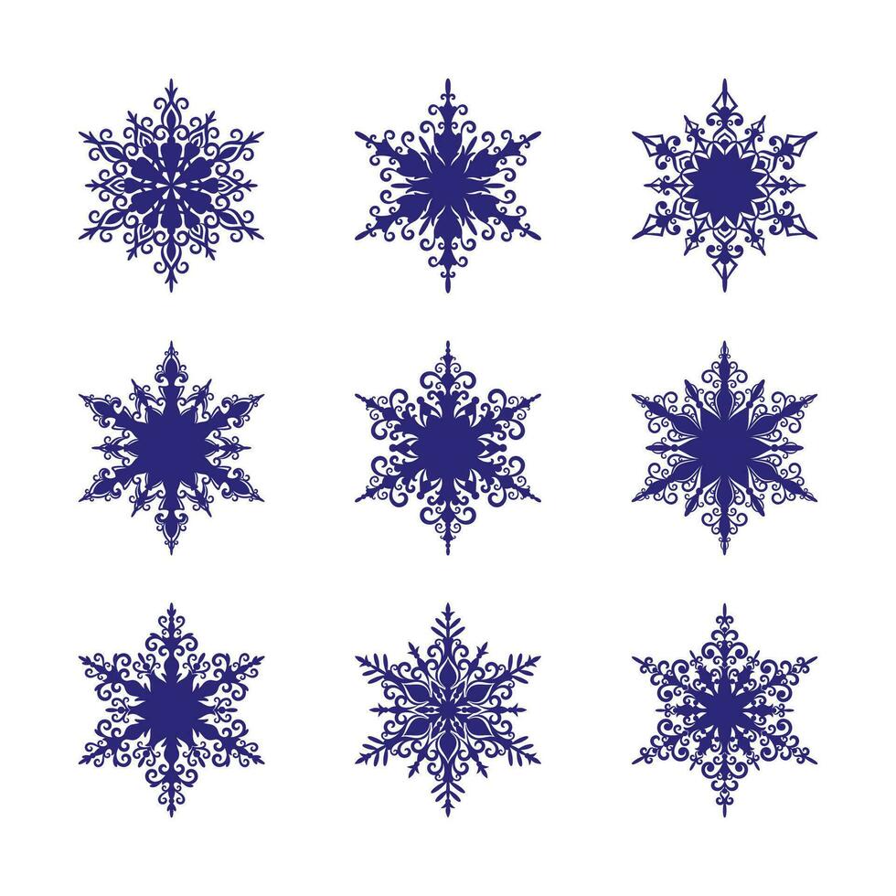 Set of lacy snowflakes for your winter design isolated on a white background.  Elements for Christmas banner, cards. New year ornament. vector