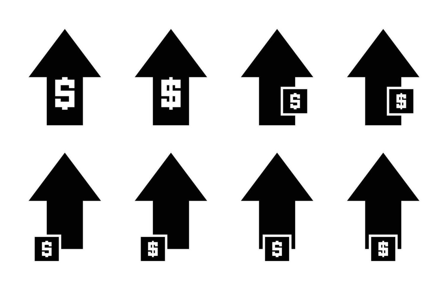 set of dollar icons with up arrow. dollar sign rising economic concept. vector for apps and web.