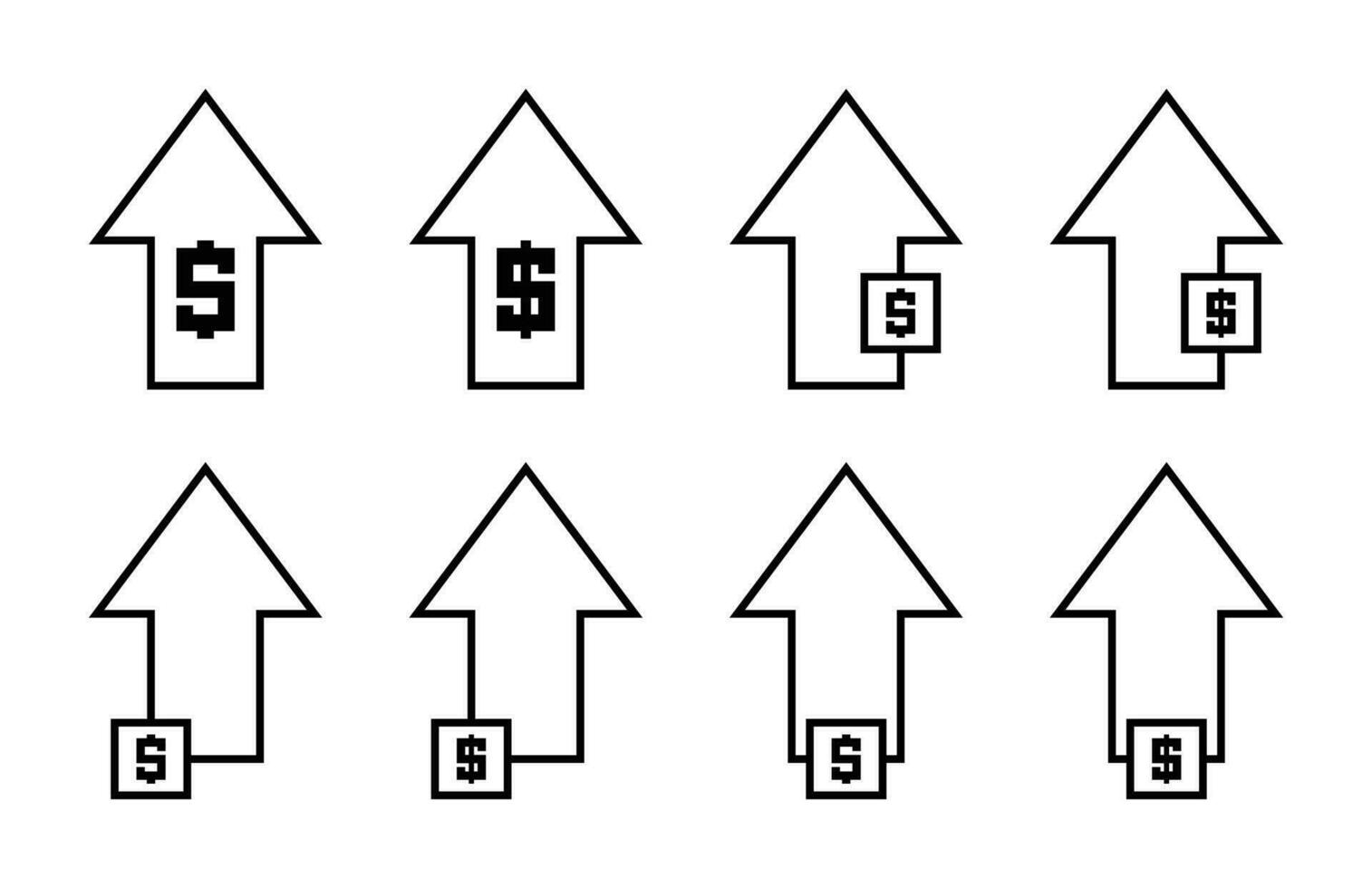 set of dollar icons with up arrow. dollar sign rising economic concept. vector for apps and web.