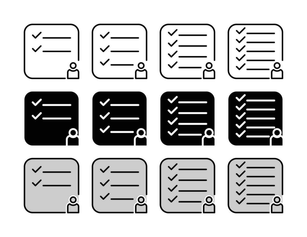 Lista de Verificación icono colocar, aprobado candidato símbolo recopilación. blanco antecedentes sencillo diseño. vector para volantes, aplicaciones y web.