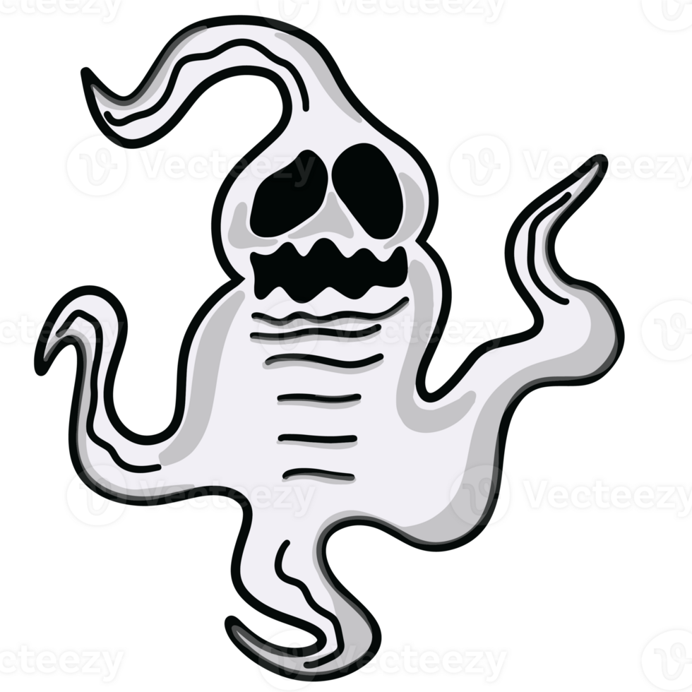 Halloween cartoon symbols hand drawns black and white icon character illustration. Isolated on transparent background. png