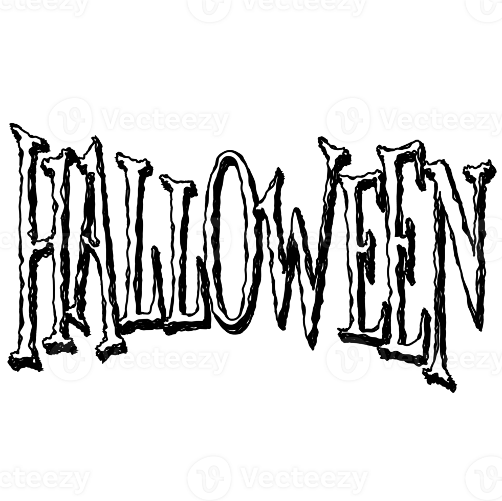 Halloween cartoon symbols hand drawns black and white icon character illustration. Isolated on transparent background. png