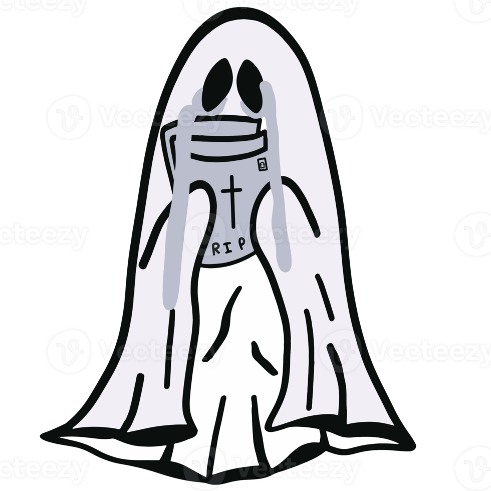 Halloween cartoon symbols hand drawns black and white icon character illustration. Isolated on transparent background. png