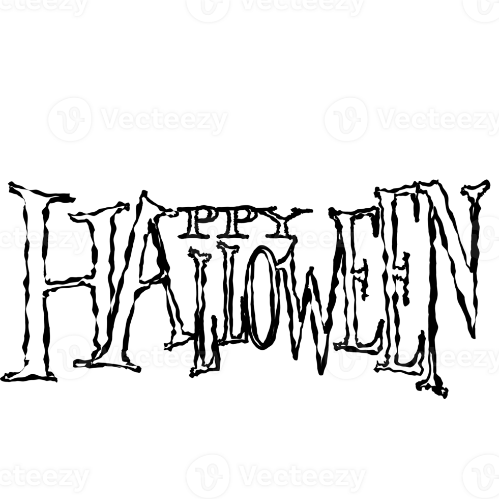 Halloween cartoon symbols hand drawns black and white icon character illustration. Isolated on transparent background. png