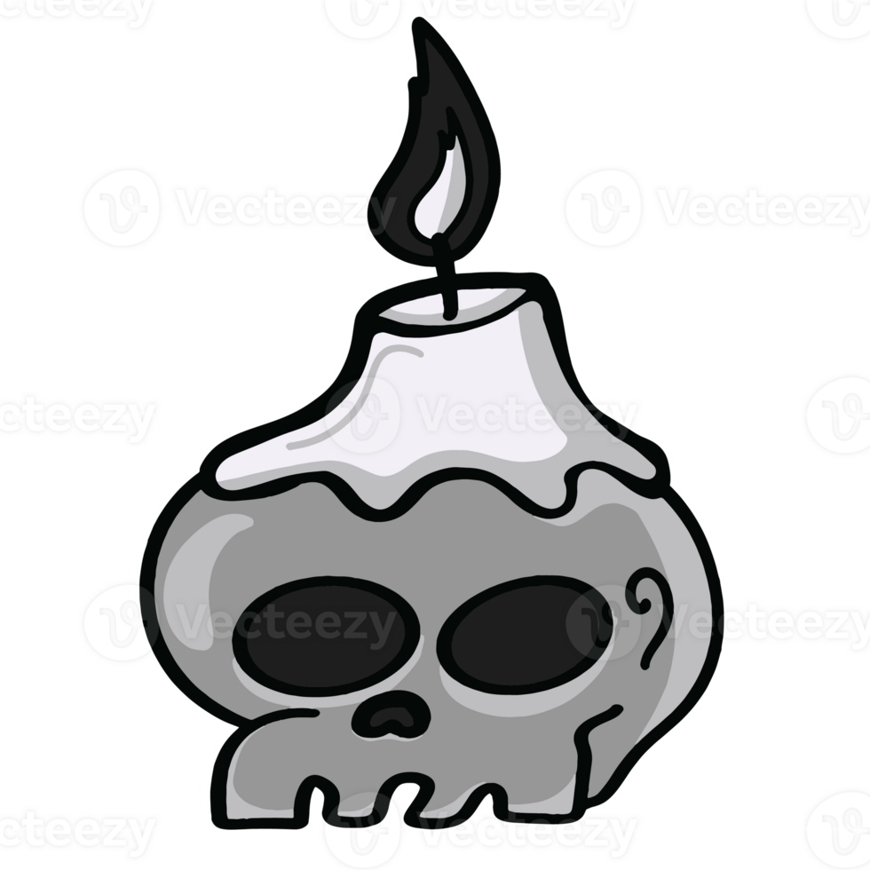 Halloween cartoon symbols hand drawns black and white icon character illustration. Isolated on transparent background. png