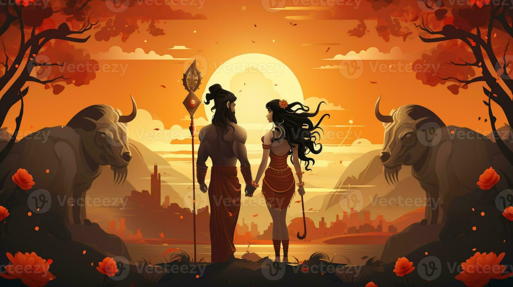 Flat cartoon Dussehra photo