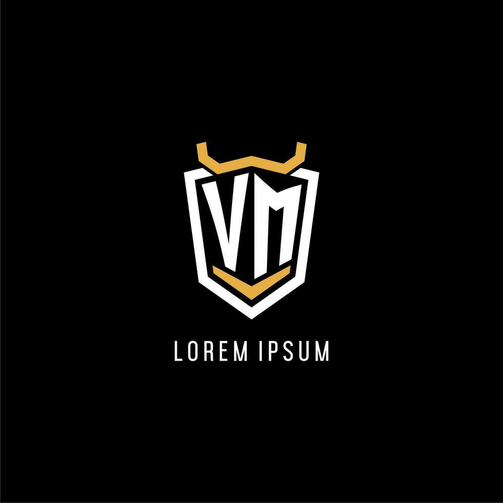 Initial VM geometric shield esport logo monogram design style vector