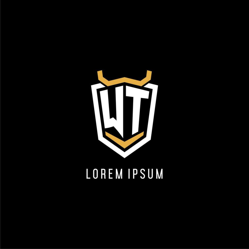 Initial WT geometric shield esport logo monogram design style vector