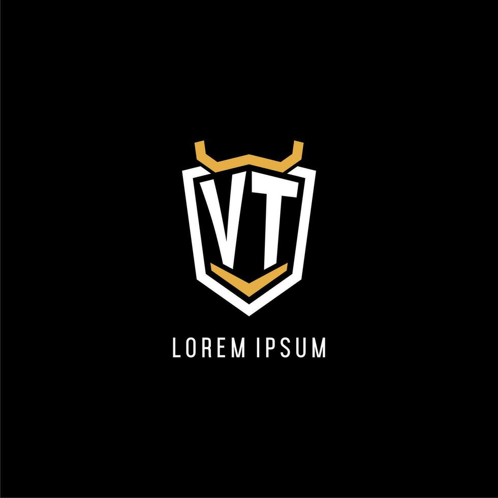 Initial VT geometric shield esport logo monogram design style vector