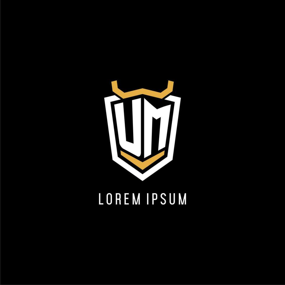 Initial UM geometric shield esport logo monogram design style vector