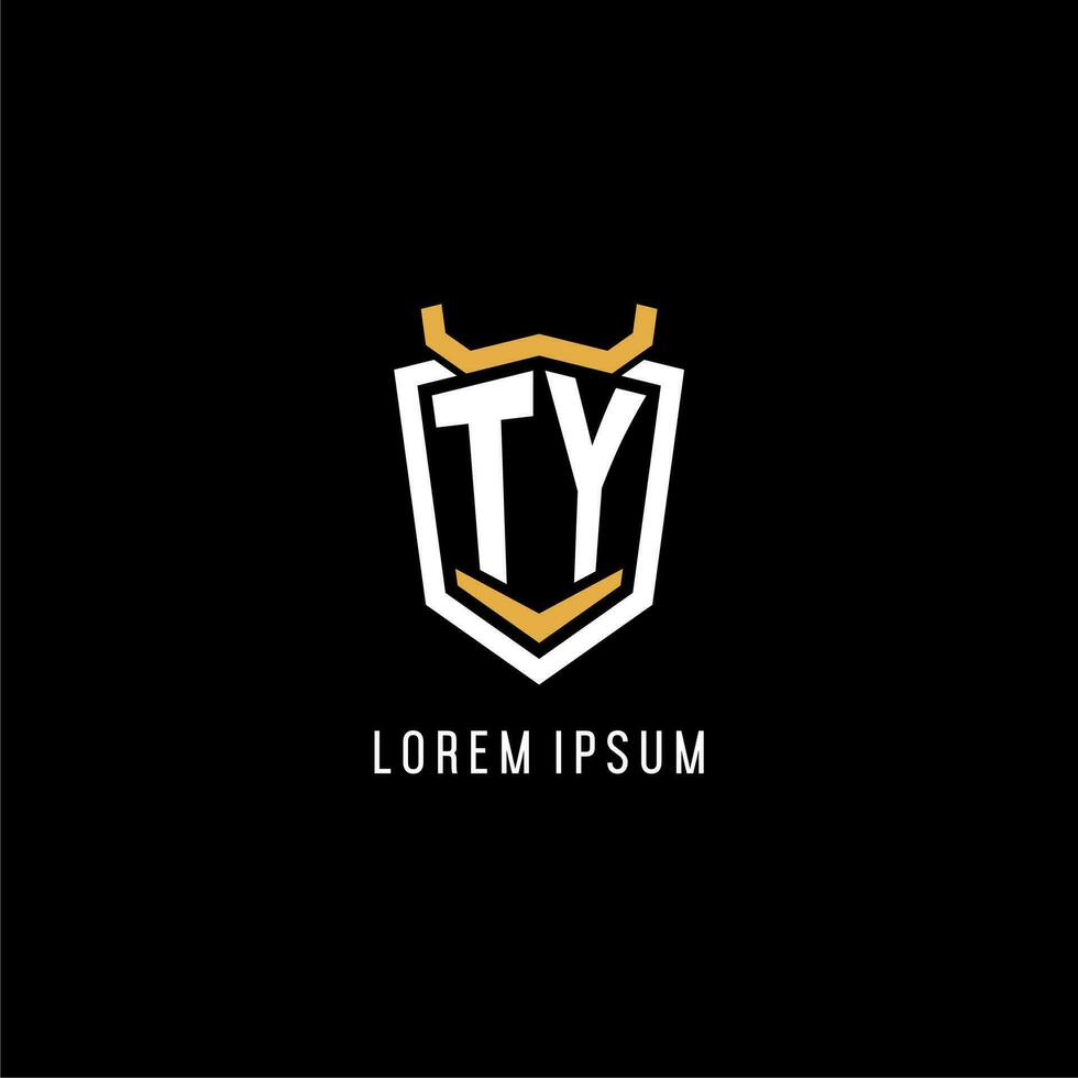 Initial TY geometric shield esport logo monogram design style vector