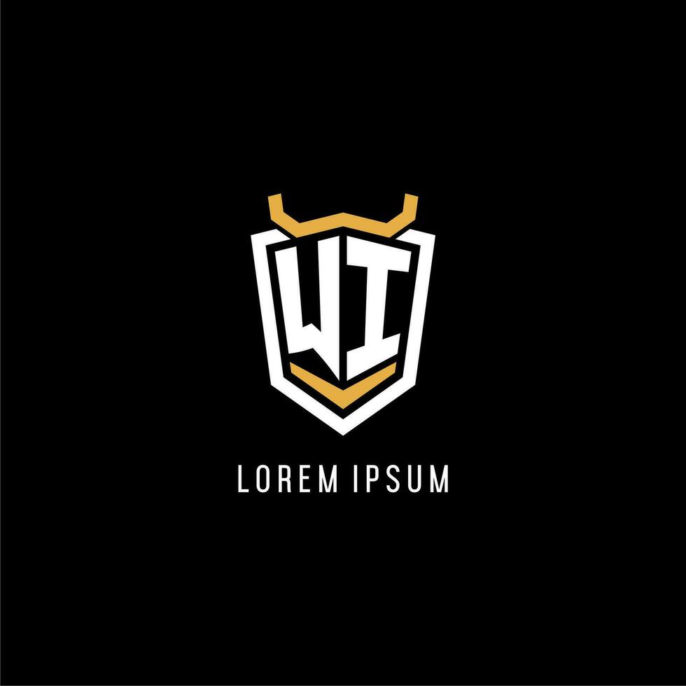 Initial WI geometric shield esport logo monogram design style vector