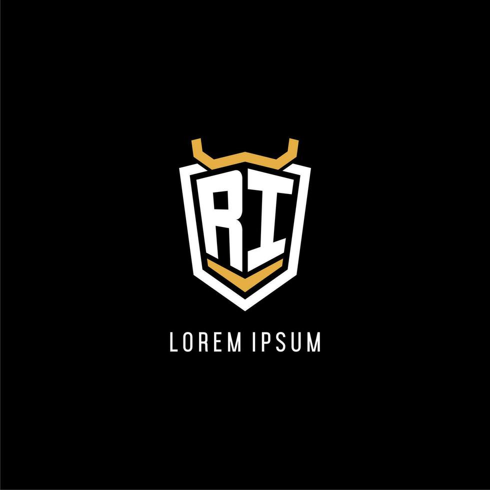 Initial RI geometric shield esport logo monogram design style vector