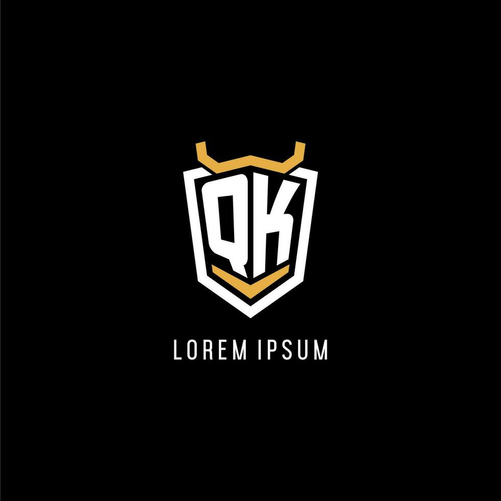 Initial QK geometric shield esport logo monogram design style vector