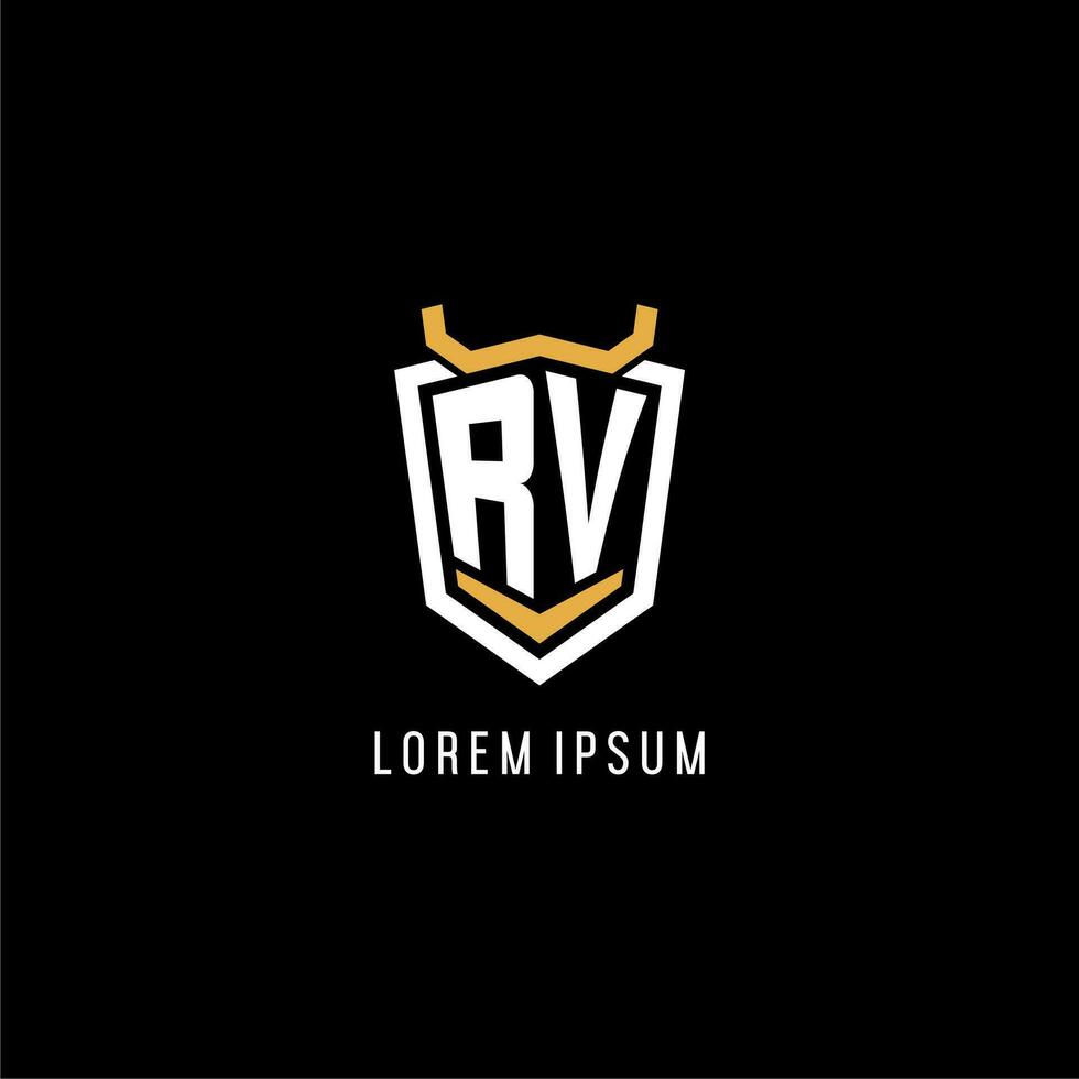 Initial RV geometric shield esport logo monogram design style vector