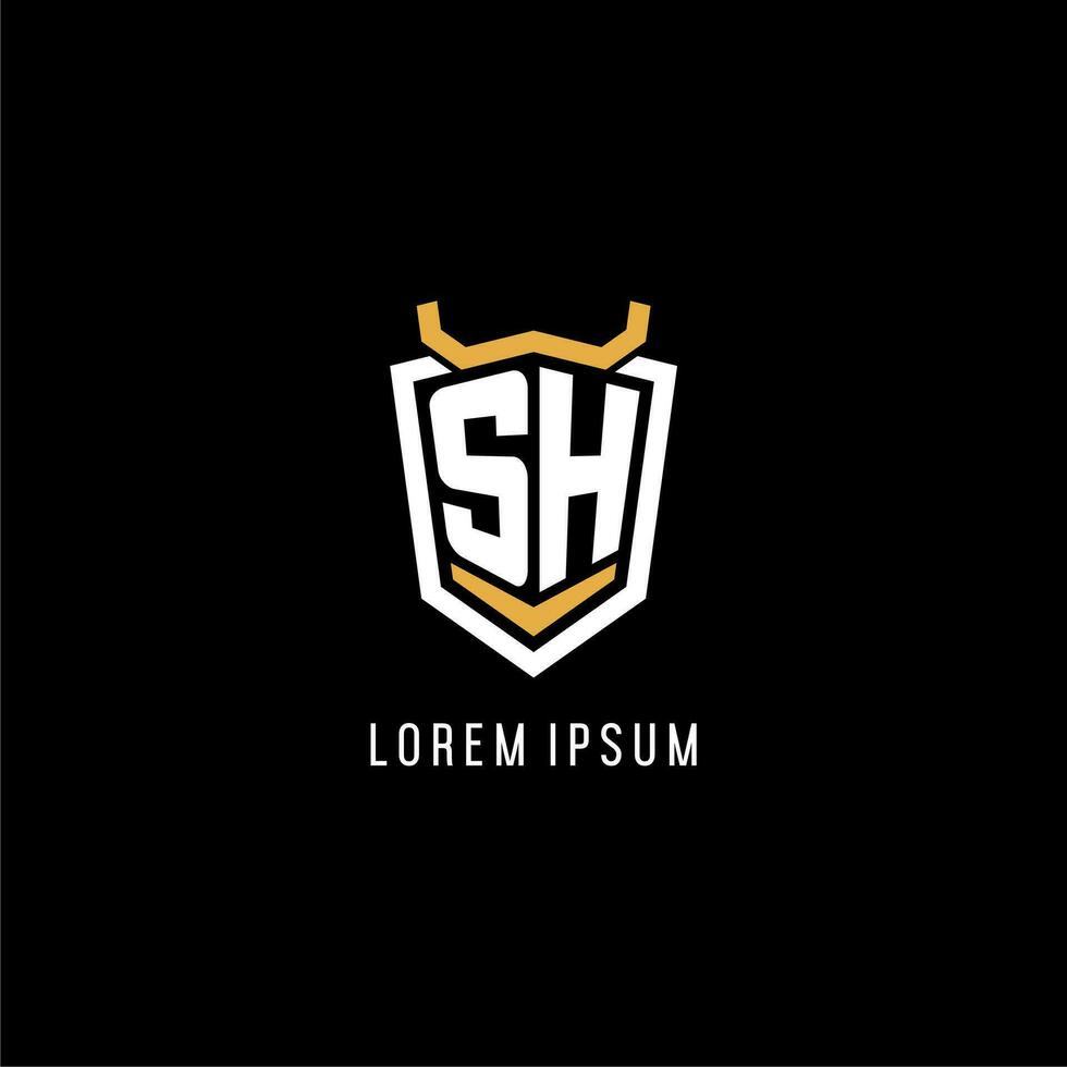 Initial SH geometric shield esport logo monogram design style vector