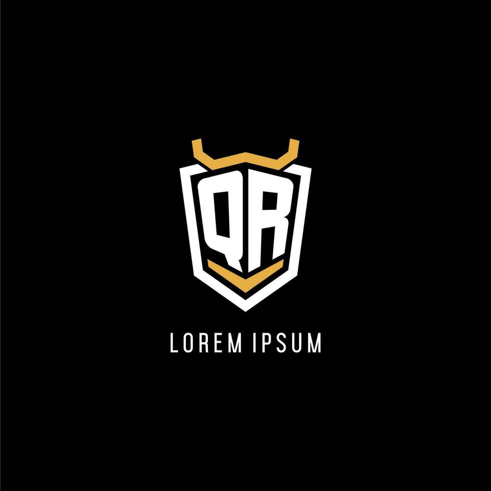 Initial QR geometric shield esport logo monogram design style vector