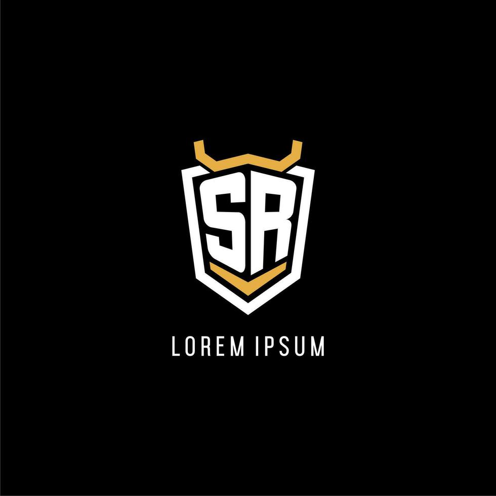 Initial SR geometric shield esport logo monogram design style vector