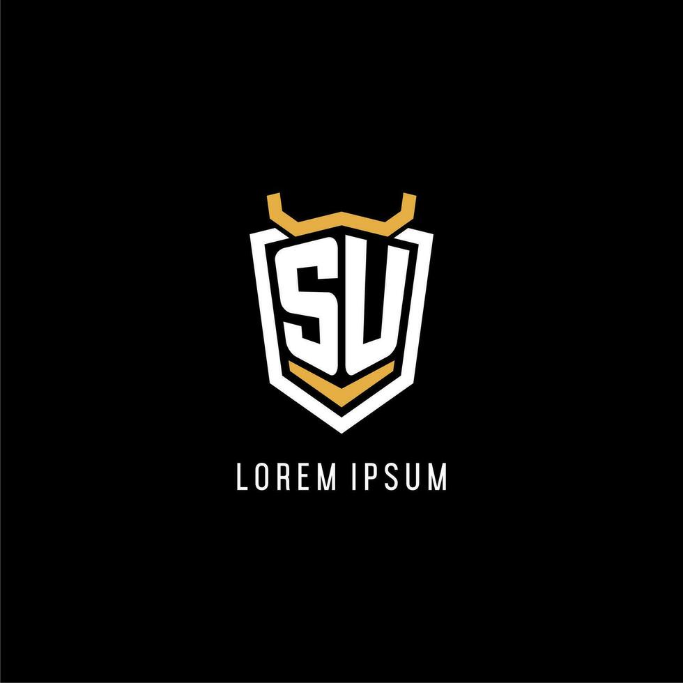 Initial SU geometric shield esport logo monogram design style vector