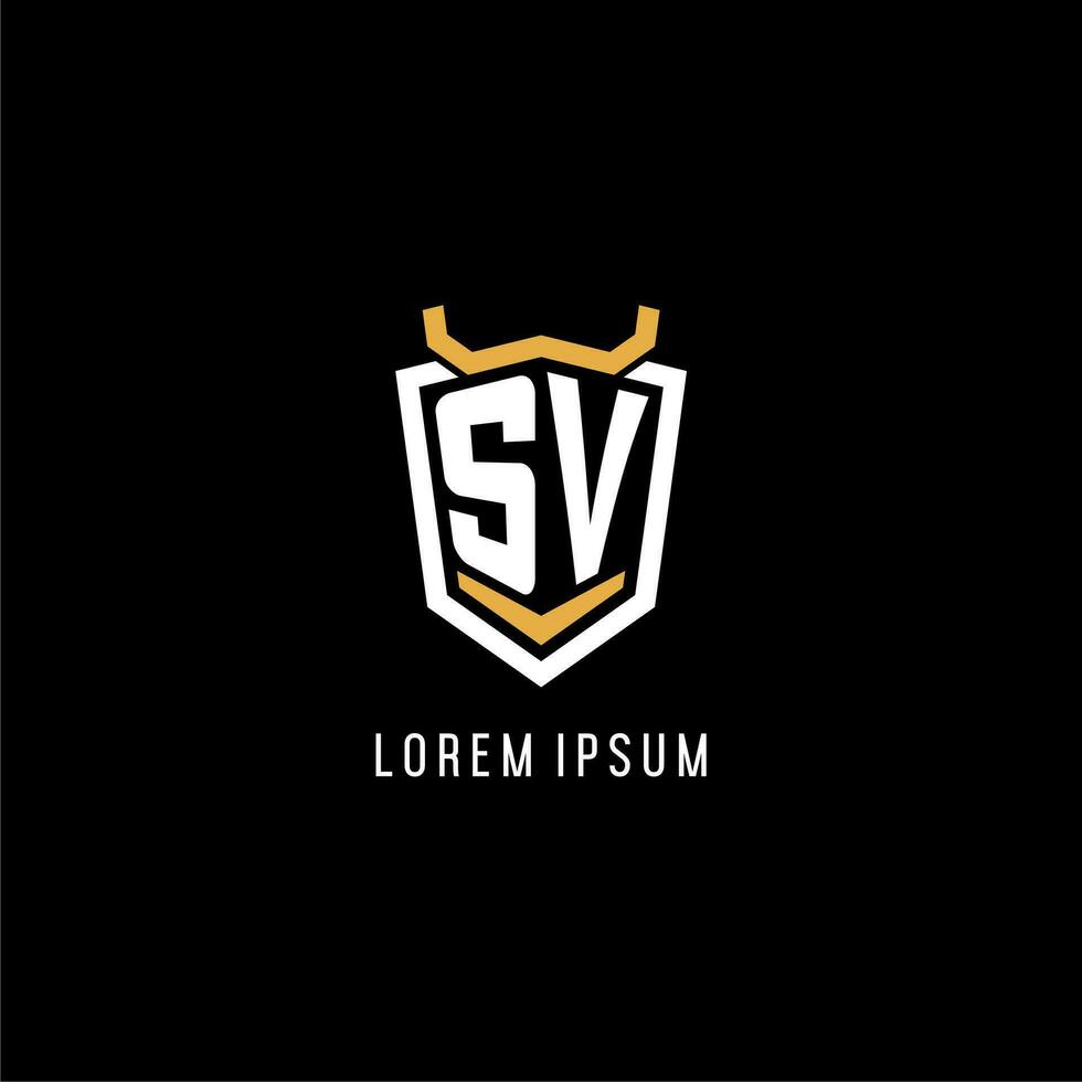 Initial SV geometric shield esport logo monogram design style vector