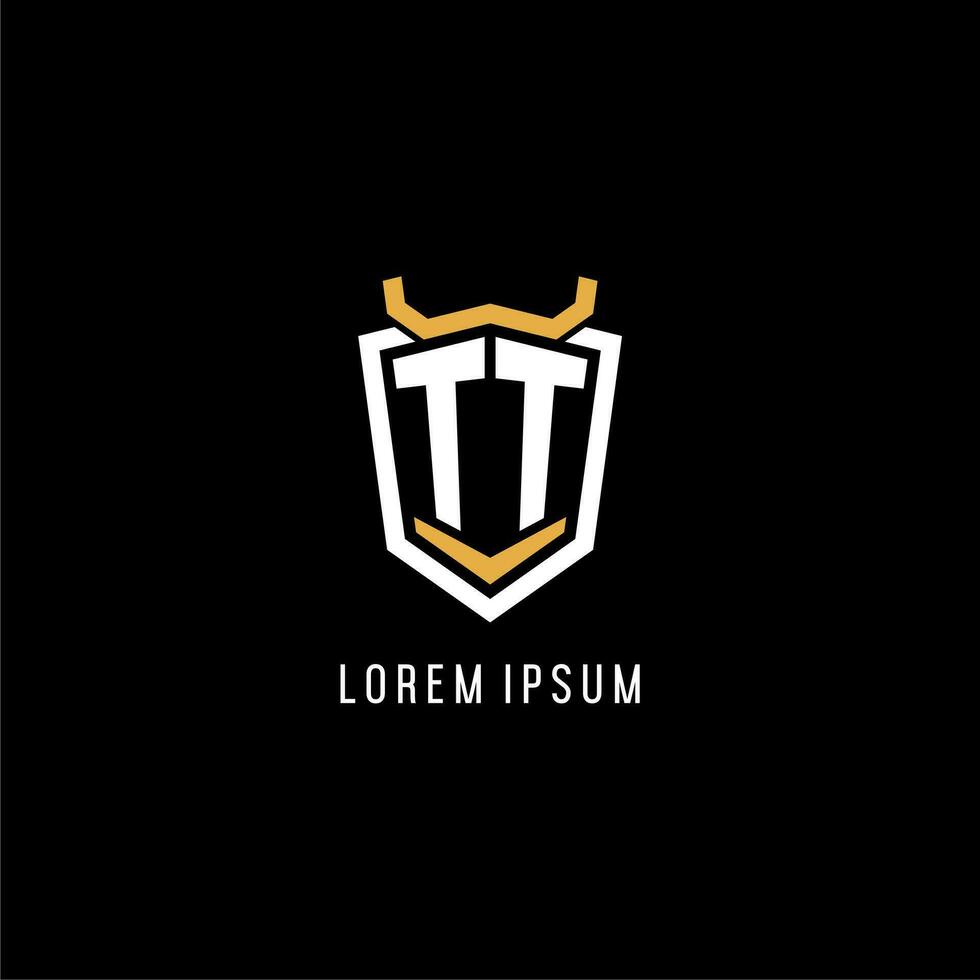 Initial TT geometric shield esport logo monogram design style vector