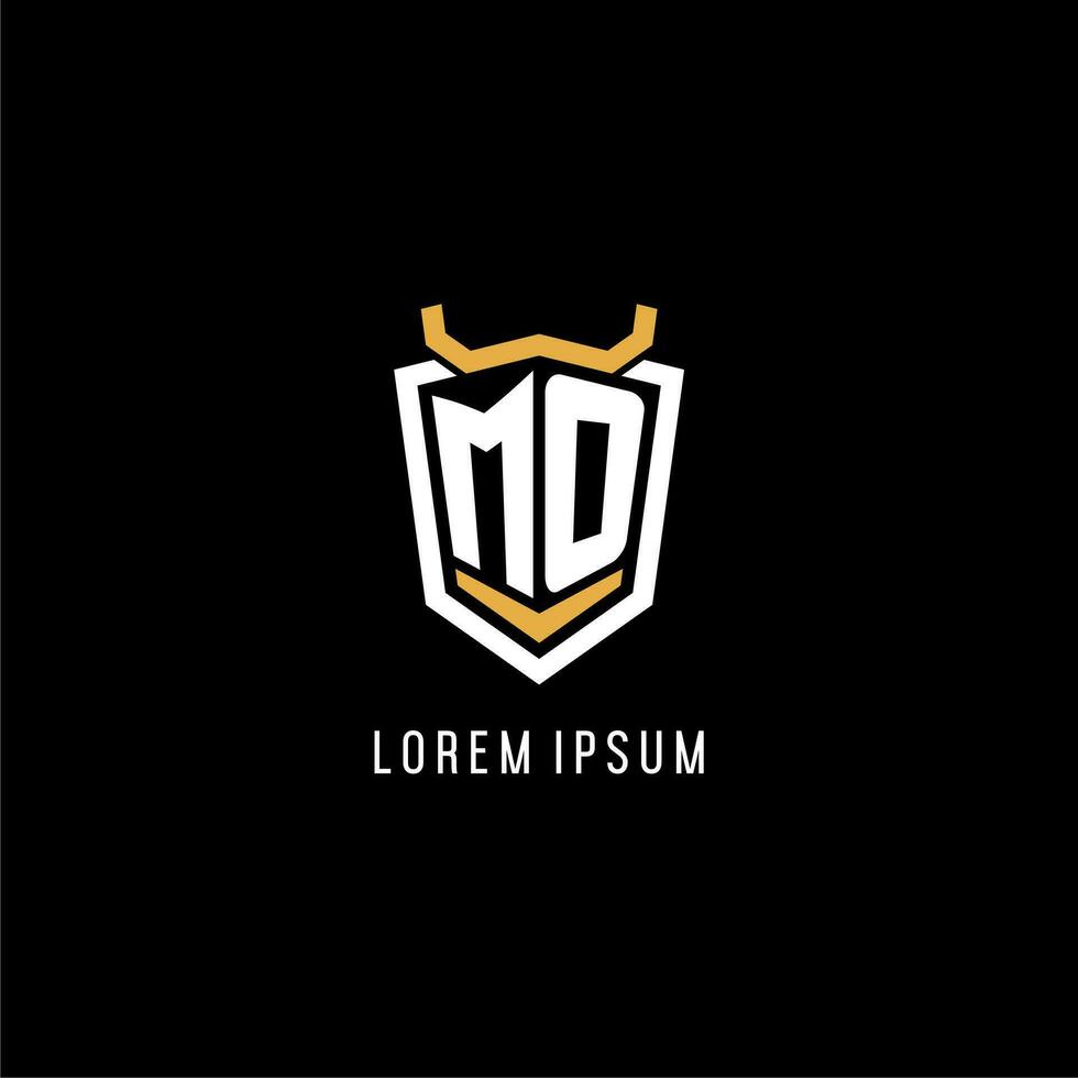 Initial MO geometric shield esport logo monogram design style vector