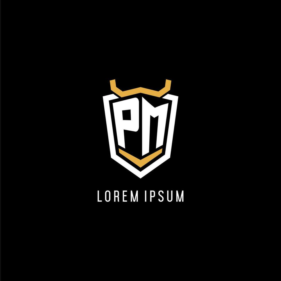 Initial PM geometric shield esport logo monogram design style vector