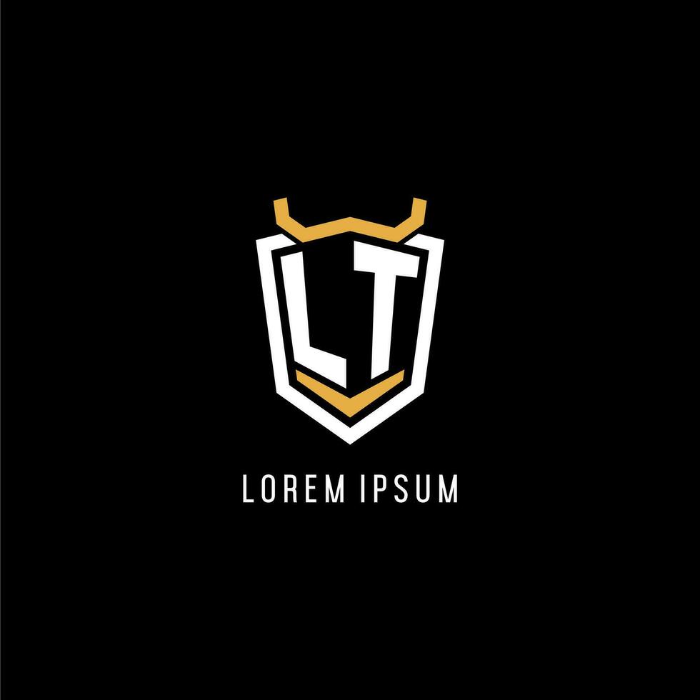 Initial LT geometric shield esport logo monogram design style vector