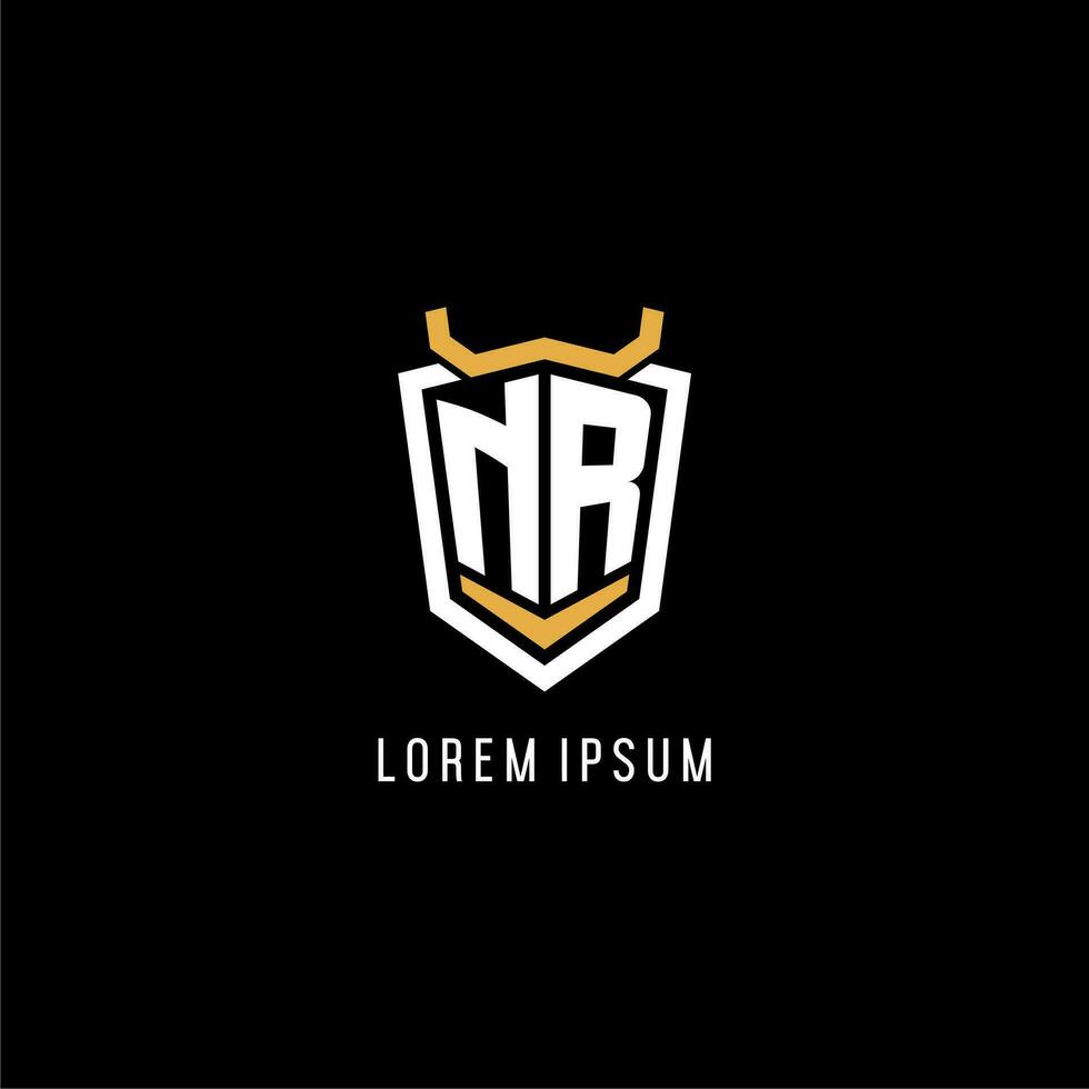 Initial NR geometric shield esport logo monogram design style vector
