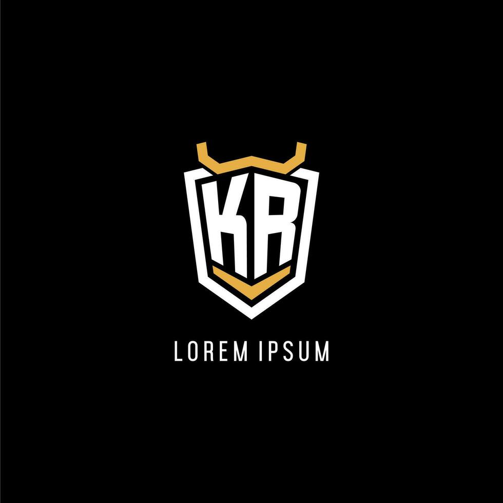 Initial KR geometric shield esport logo monogram design style vector