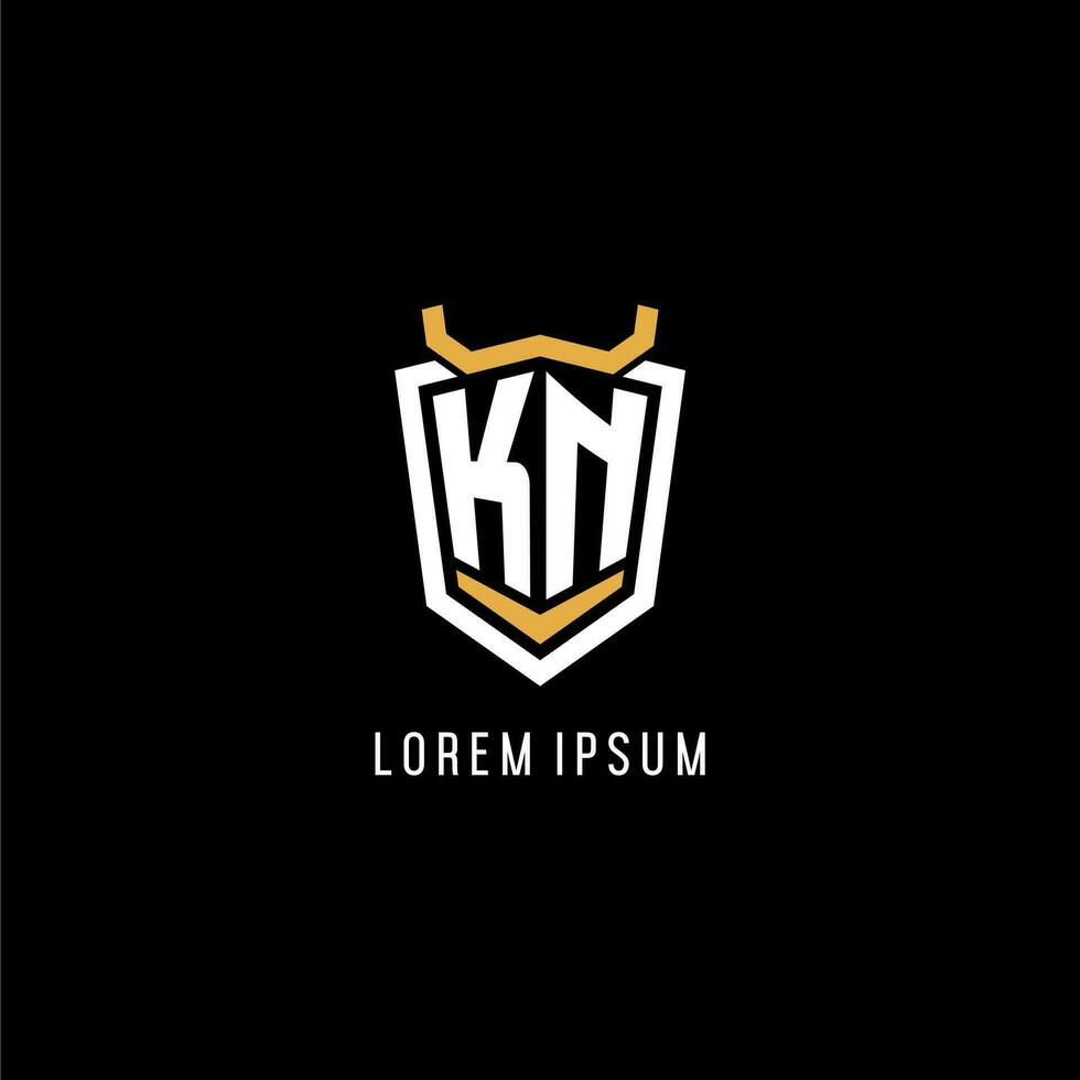 Initial KN geometric shield esport logo monogram design style vector