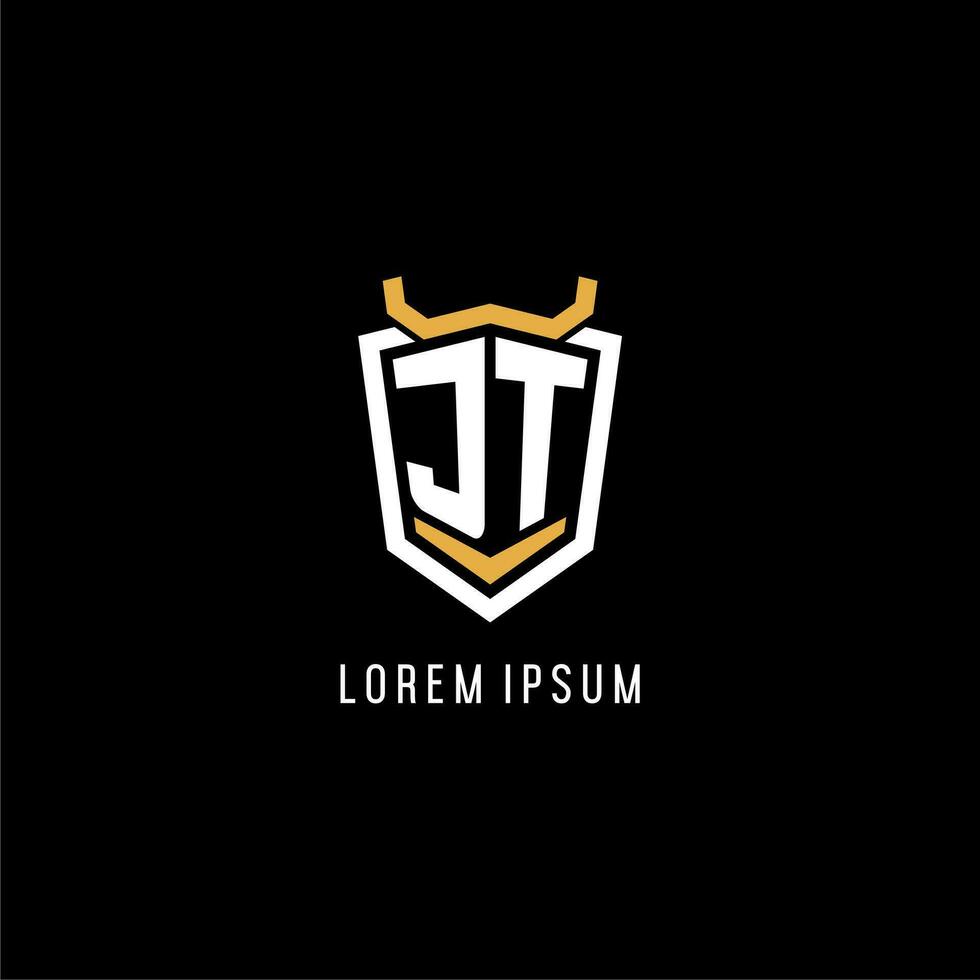 Initial JT geometric shield esport logo monogram design style vector