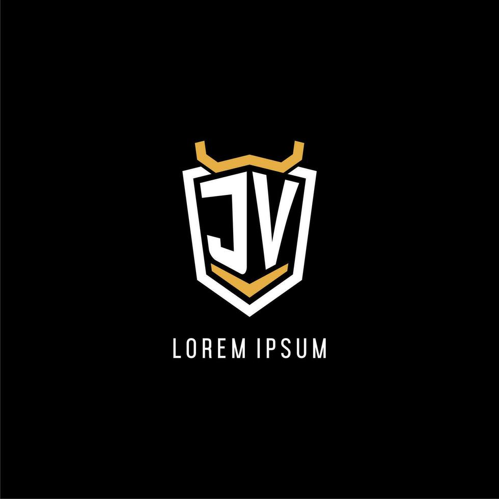 Initial JV geometric shield esport logo monogram design style vector