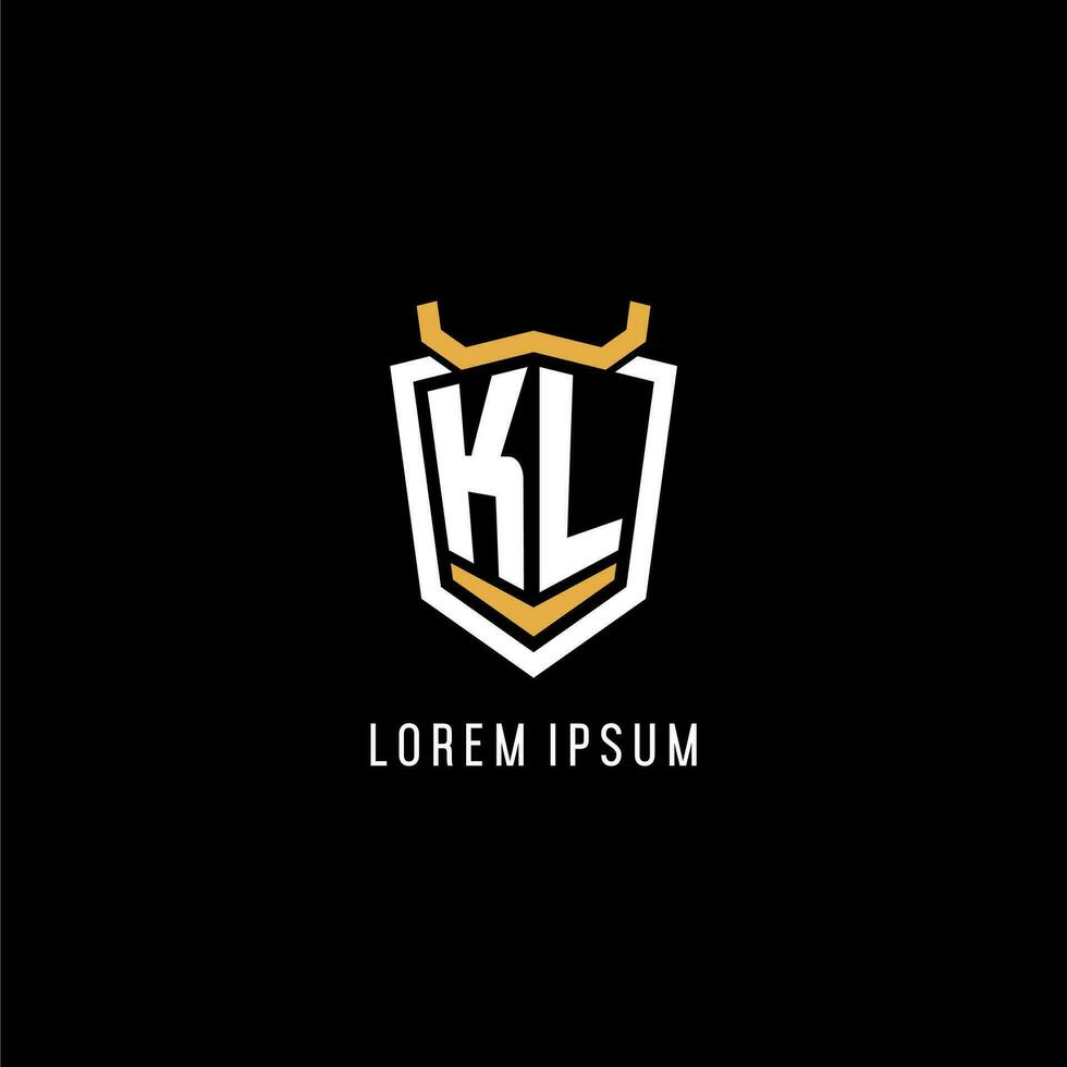 Initial KL geometric shield esport logo monogram design style vector